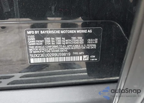 2024 BMW X5 xDrive40I из США, поврежденный, VIN 5UX23EU02R9U59819